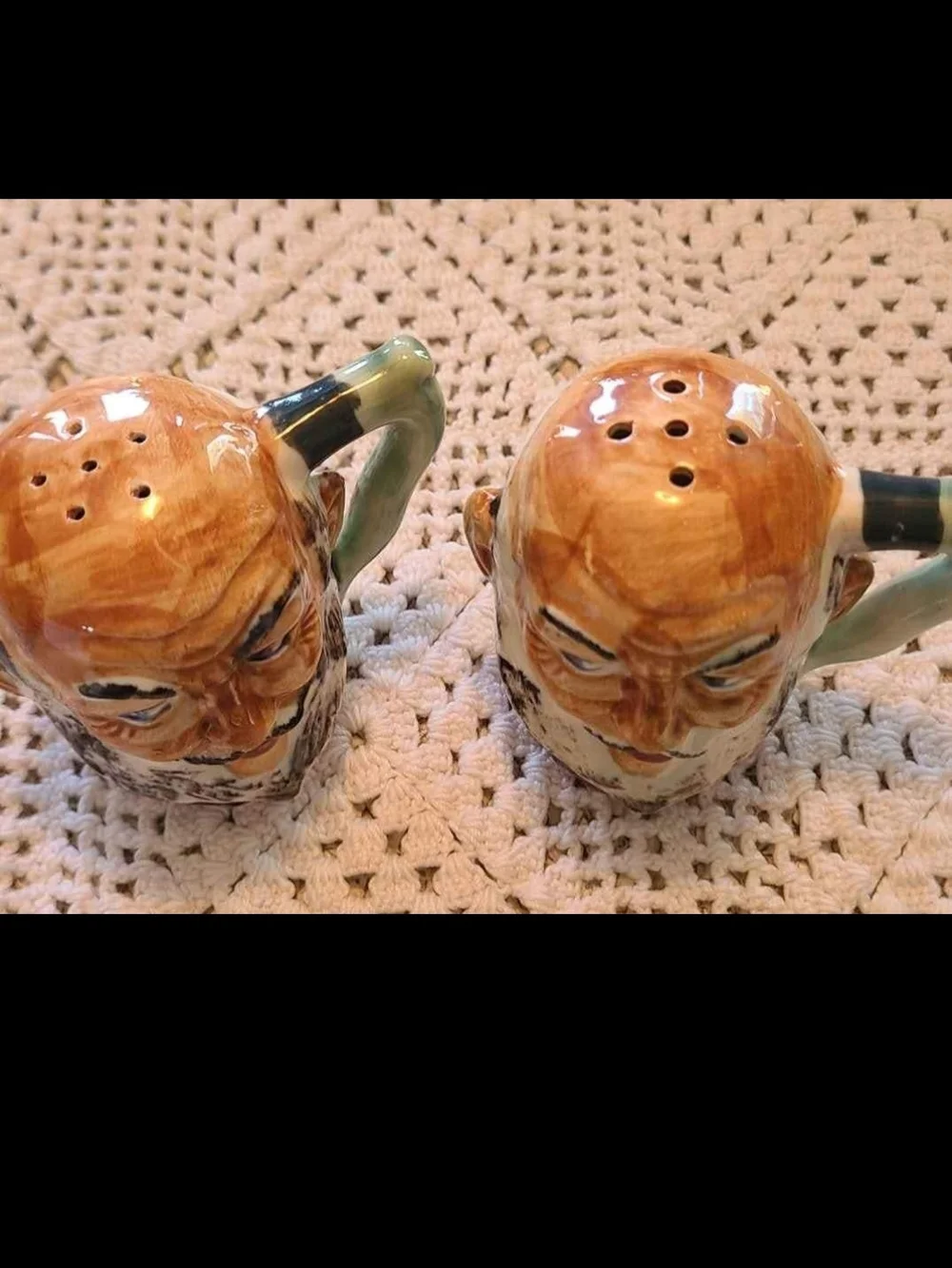 Vintage Japan Hand-Painted Ceramic Old Men Salt & Pepper Shakers - By Toby